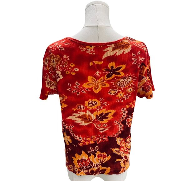 Pierre Cardin Red Floral Beaded Sequin Top Boho Y2K Vintage Festival Large - Picture 6 of 9
